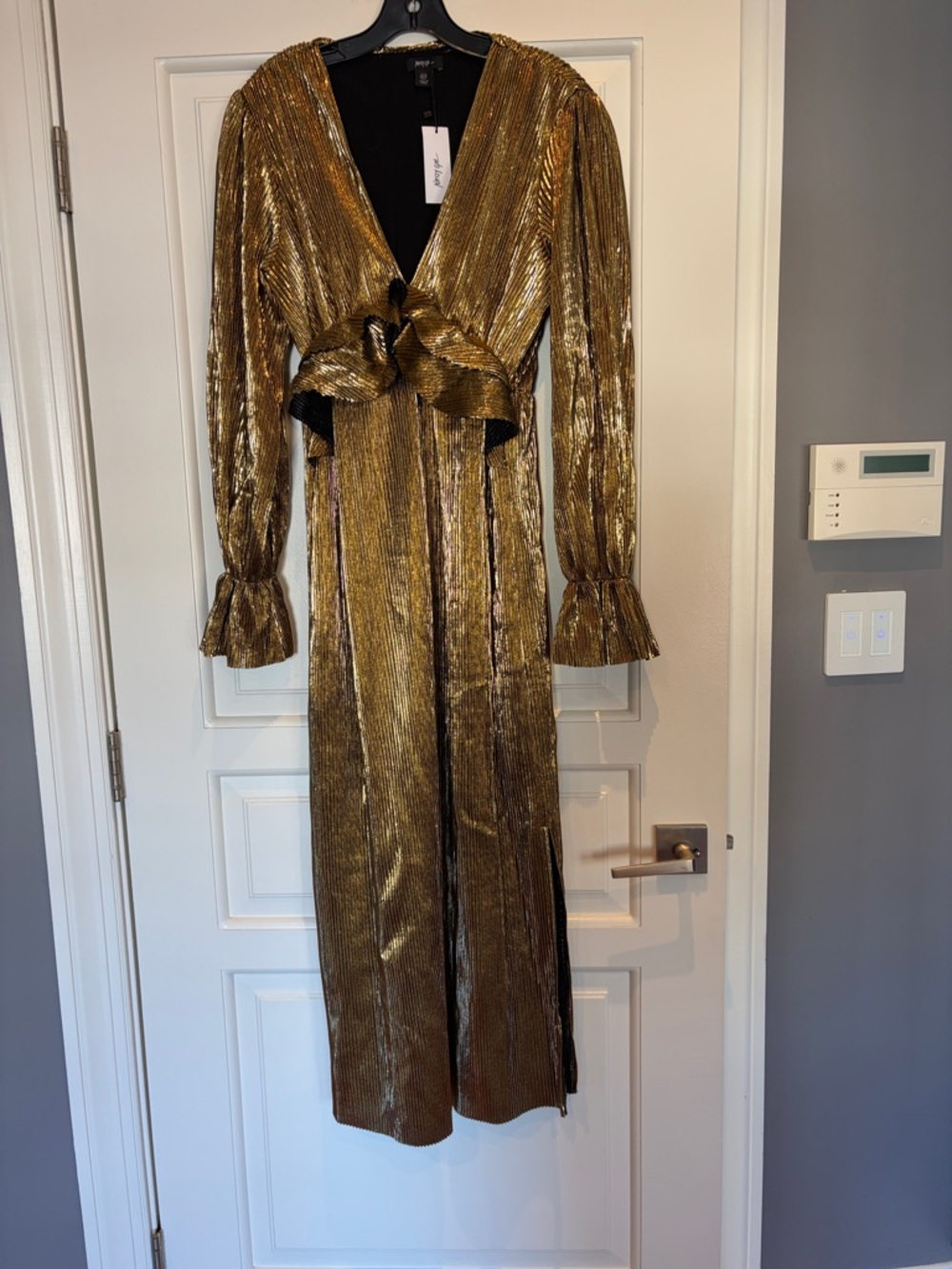 Nasty Gal Gold Metallic Pleated V-Neck maxi dress